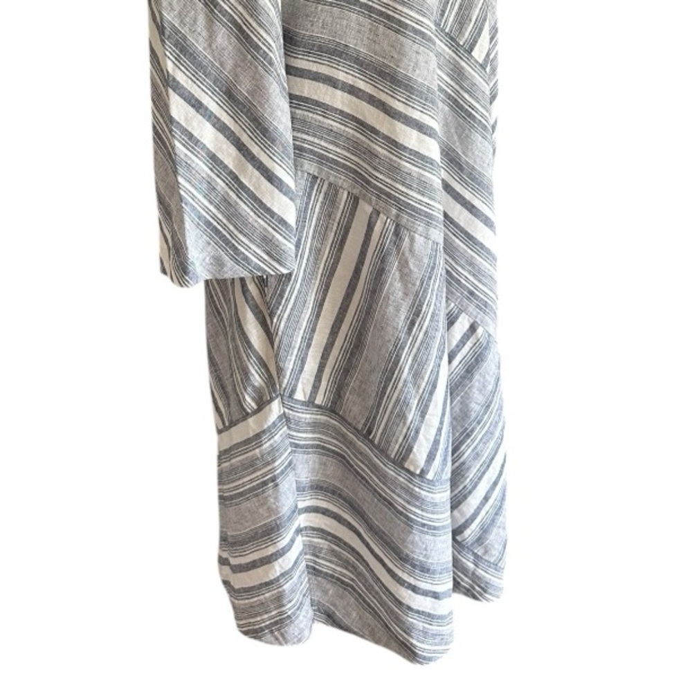 Soft Surroundings Sonya Linen Midi Dress Sz L Pockets Blue White Coastal Pockets - Picture 14 of 15